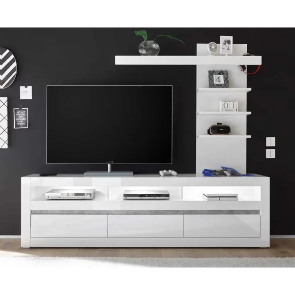 Hochglanz Lowboard Fürs TV In Weiß Mextra Mit 3 Schubladen 3