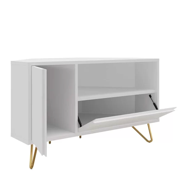 TV-Board Für Die Ecke In Weiß & Gold – Patinca 5