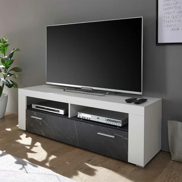 TV Board In Weiß & Anthrazit Stein Optik – Vaffonia 3